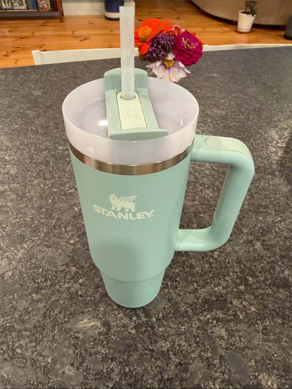 Stanley Mint Green Insulated Travel Mug with Handle and Straw